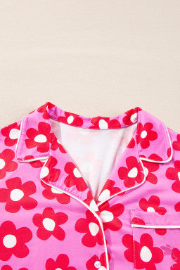 Flower Print Long Sleeve Shirt Shorts Pajamas Set