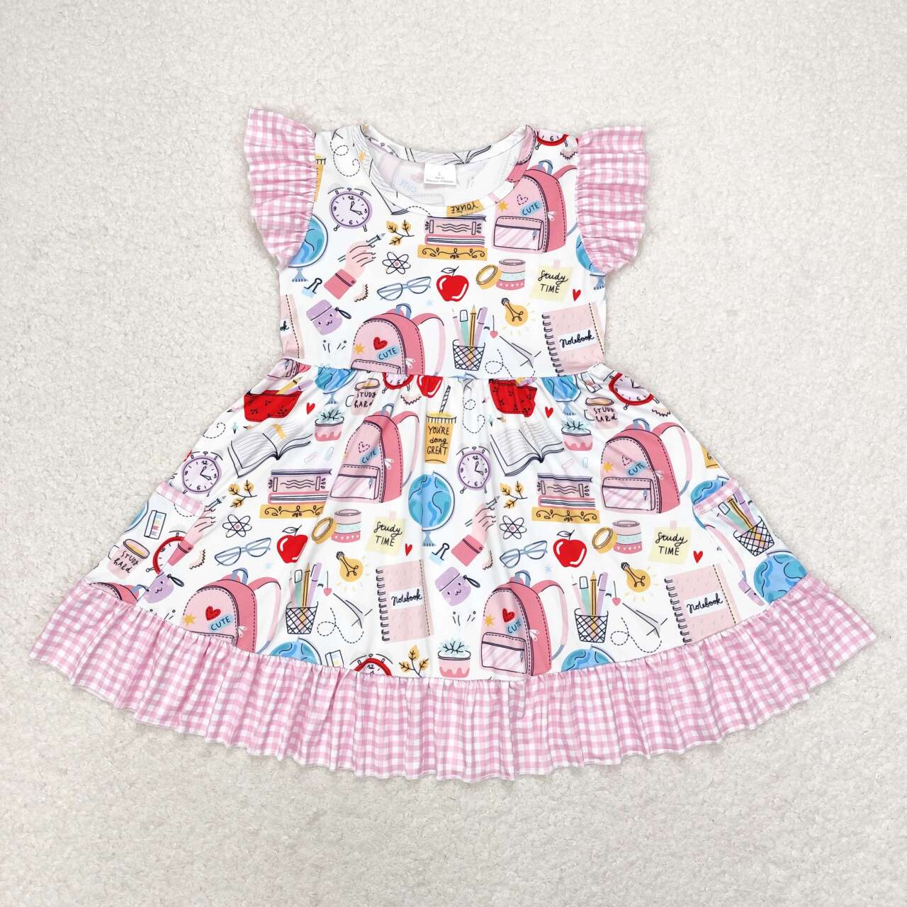 Girls back to school bag pocket dress