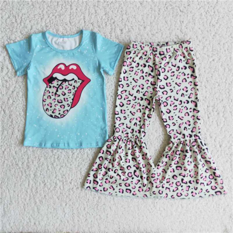 girls blue top leopard pants outfits