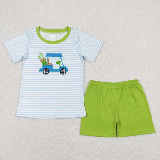 Embroidery Golf cart toddler boy summer outfits