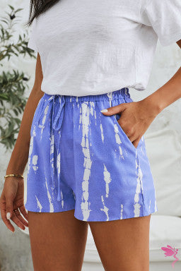 Blue Tie Dye Drawstring Casual Shorts