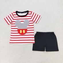 Boys Red Stripes Cartoon Mouse Shirt Top Shorts Clothes Sets