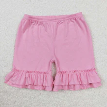 Girls Summer Solid Color Cotton Double Ruffle Shorts