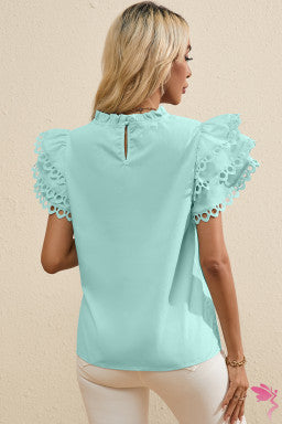 Mint Green Layered Ric Rac Cap Sleeve Frilled Neck Blouse