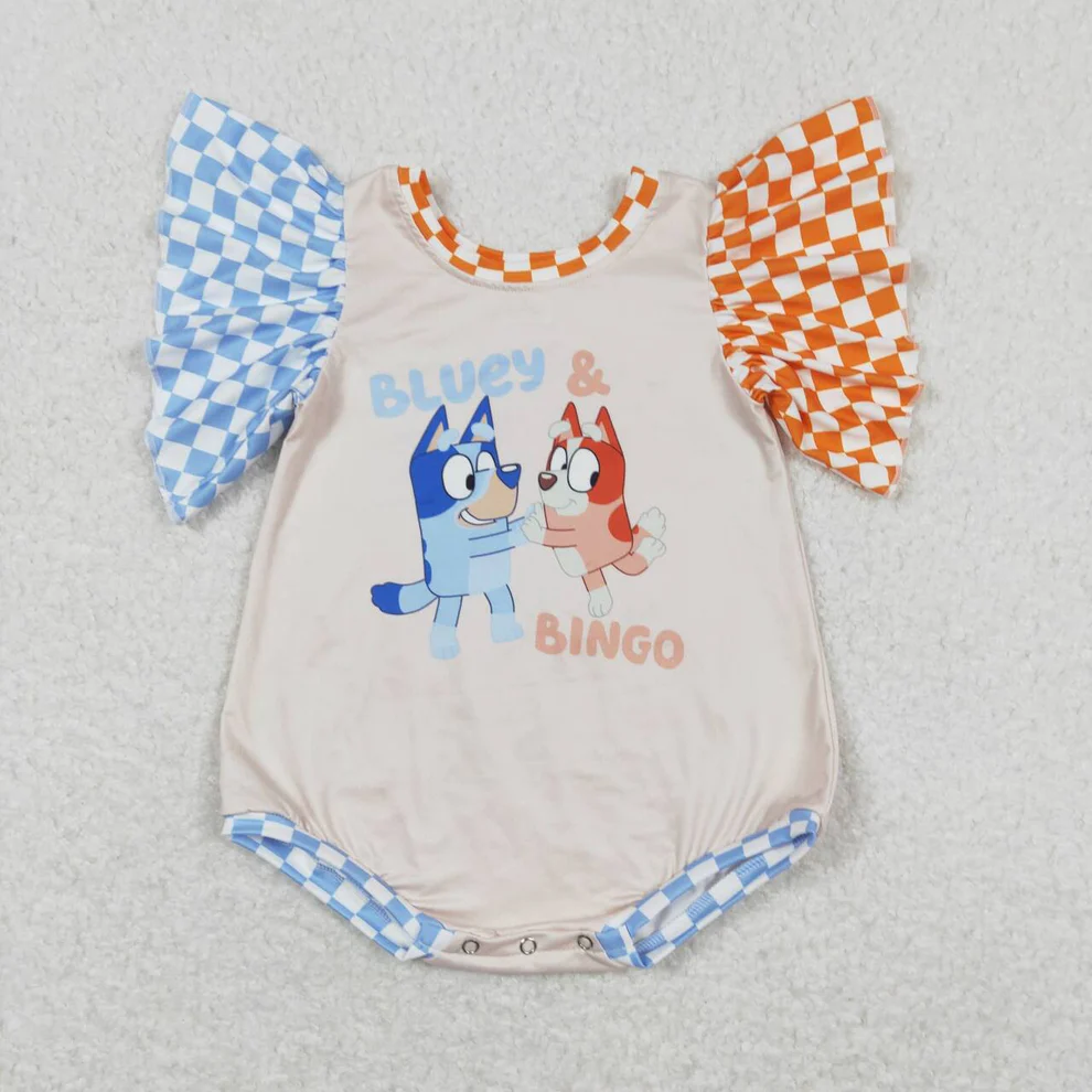 toddler  girls blue cartoon dog romper