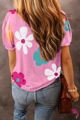 Flower Print Bubble Sleeve Tee