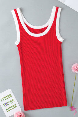 Colorblock Edge Ribbed Knit U Neck Tank Top