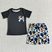 boys cartoon mouse pocket shorts sets