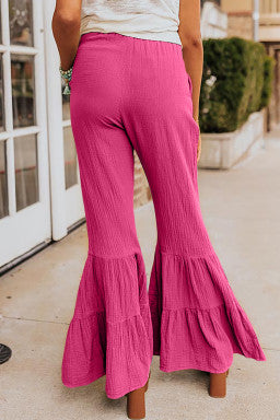 Textured High Waist Ruffled Bell Bottom Pants