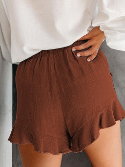 High Waist Pocketed Ruffle Shorts