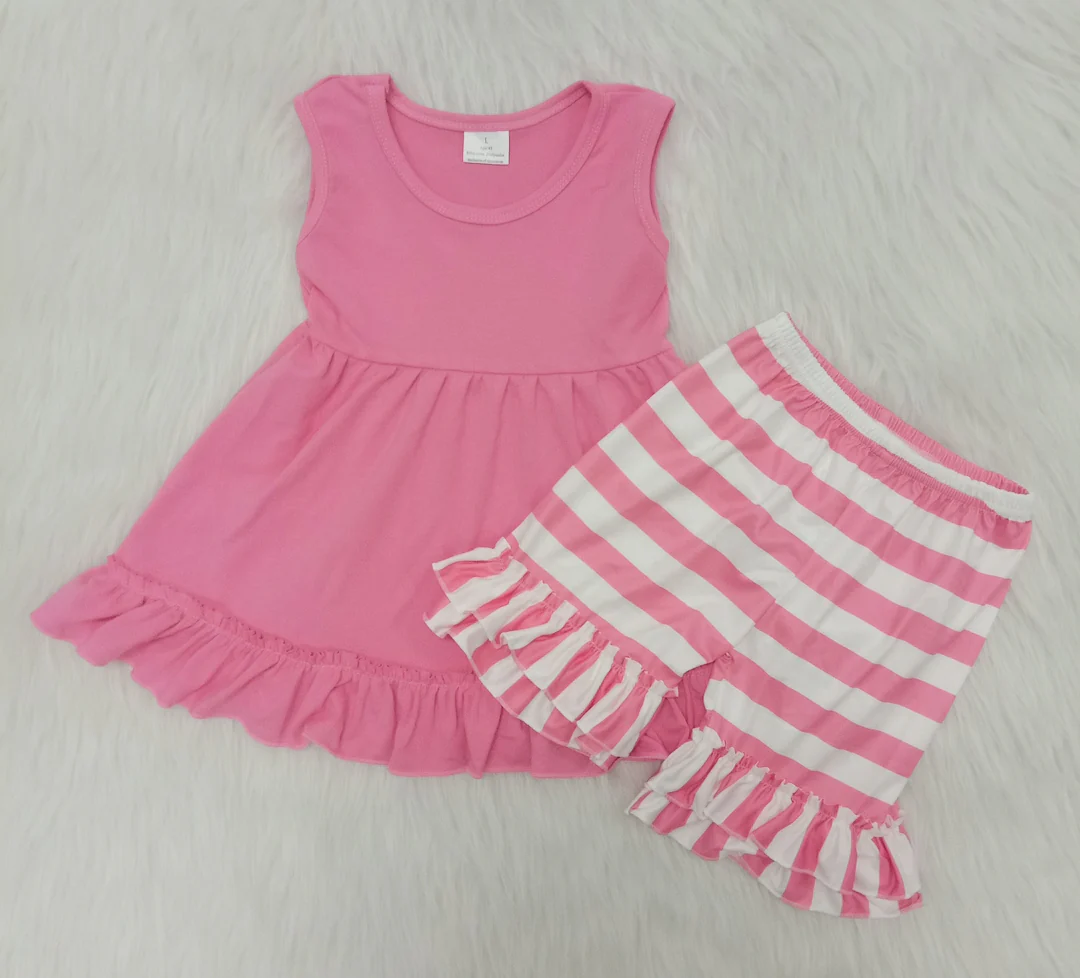 Girl clothes pink summer shorts set