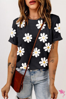 Daisy Printed Crewneck T Shirt