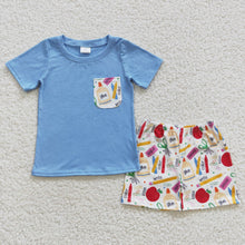 Boy pencil apple print first day school outfit