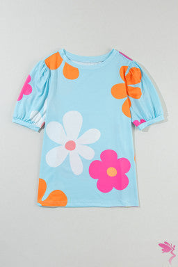 Flower Print Bubble Sleeve Tee