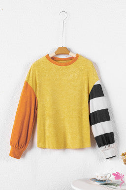 Ginger Colorblock Striped Sleeve Patchwork Drop Shoulder Top