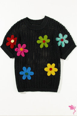 Crochet Flower Hollow-out Sweater T Shirt