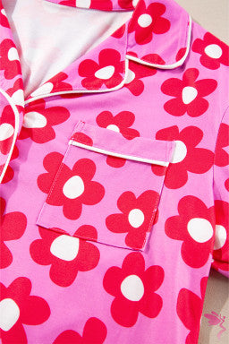 Flower Print Long Sleeve Shirt Shorts Pajamas Set