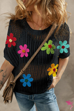 Crochet Flower Hollow-out Sweater T Shirt