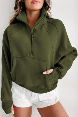 Fleece Lined Zip Up Stand Collar Thumbhole Sleeve Sweatshirt