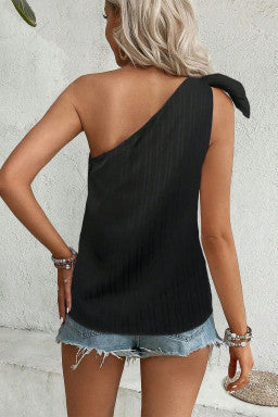 Textured Bowknot One Shoulder Tank Top