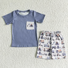 boys Construction pocket summer shorts sets