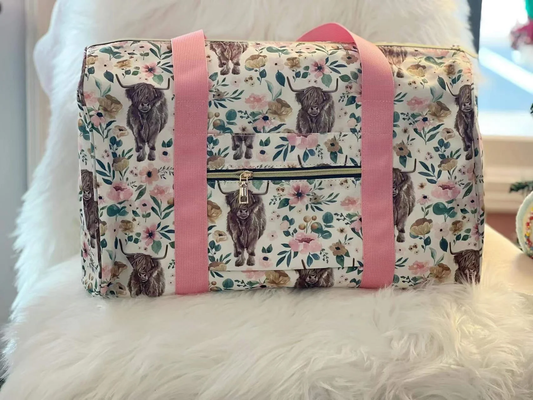 Western cow pink flower Gym bags