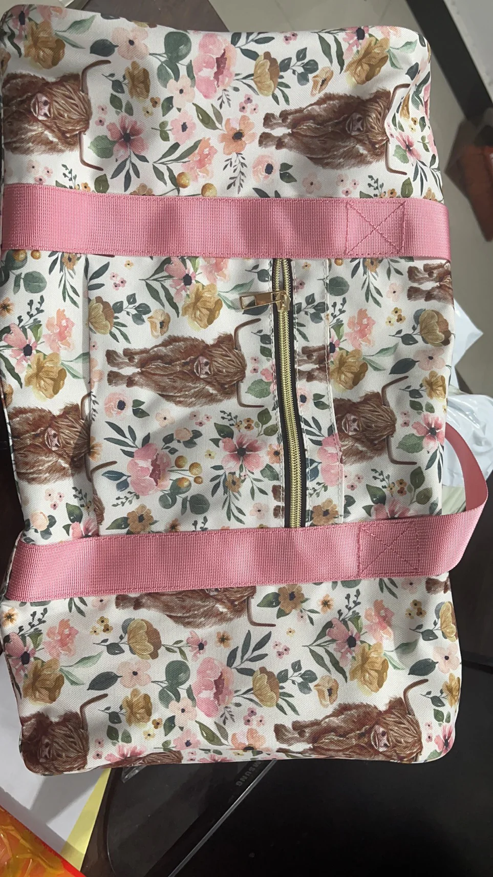 Western cow pink flower Gym bags